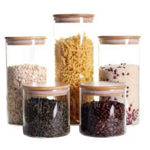 Custom Borosilicate Glass Food Storage Kitchen Jars with Bamboo Lids